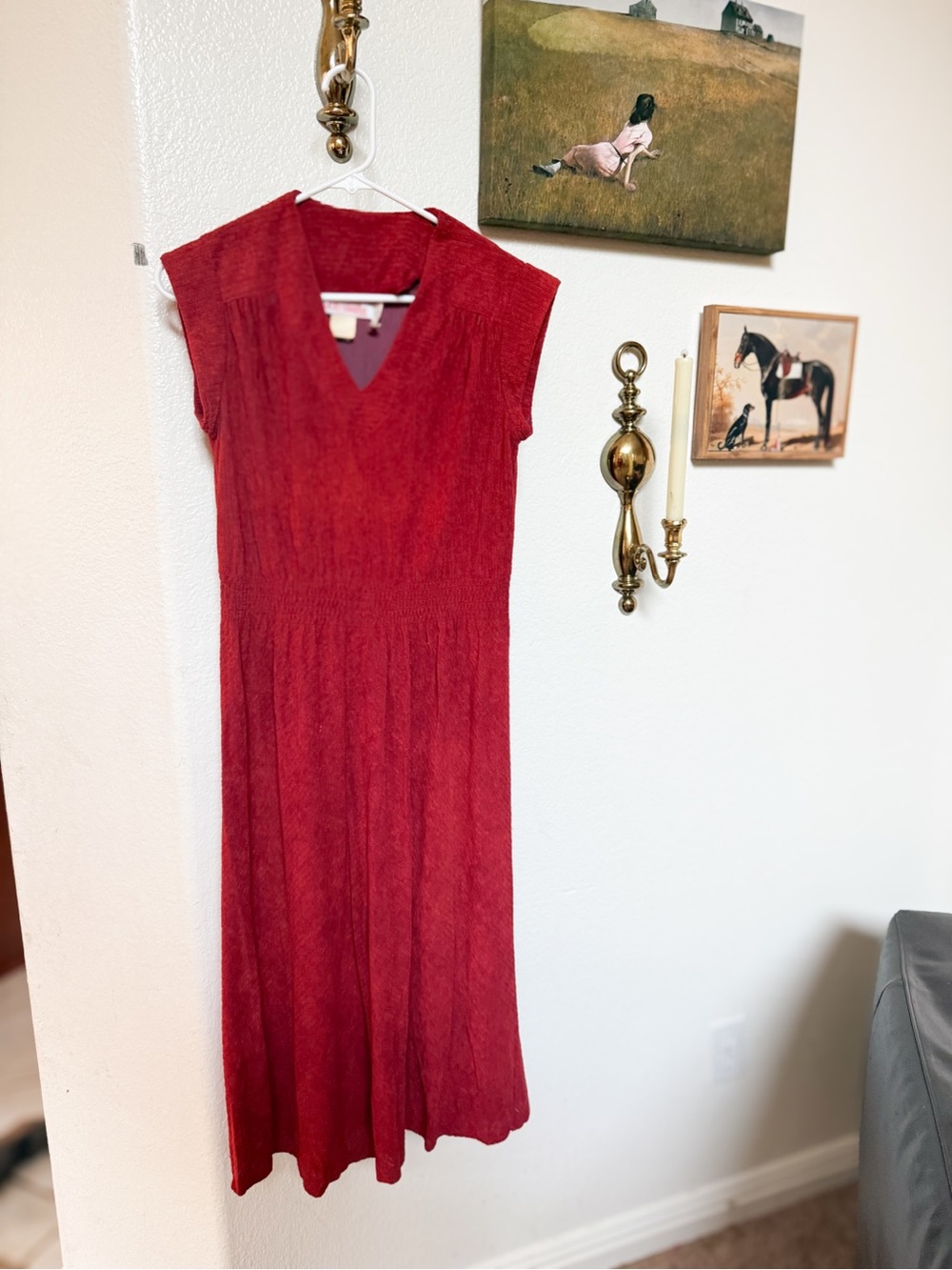 Red V-Neck Cap Sleeve Midi Dress